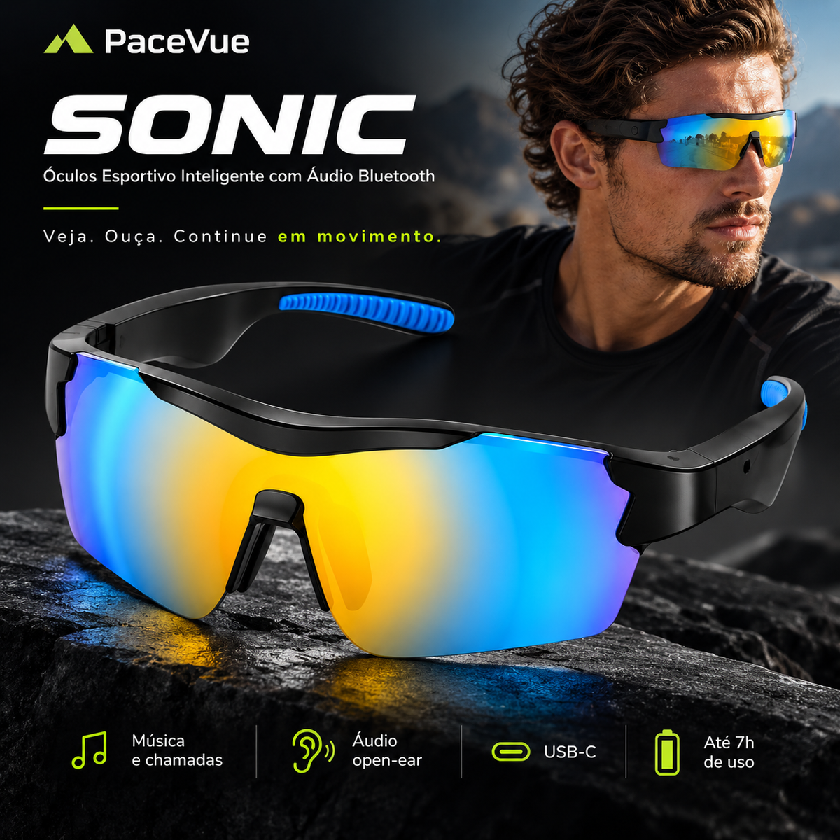 Sonic – Óculos Esportivo Inteligente com Áudio Bluetooth